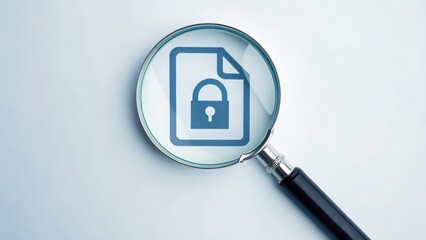 Poster - Magnifying glass with a lock icon representing security and privacy inspection of documents