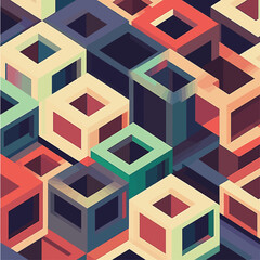 Poster - Isometric Cubes Abstract Geometric Pattern