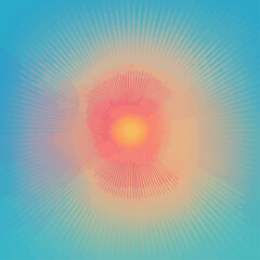Poster - Abstract Radiant Sunburst with Blue and Peach Tones