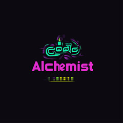 Poster - Code Alchemist Logo in Neon Colors on Black Background