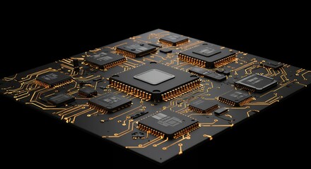 Aufkleber - Intricate Computer Circuit Board with Microchips and Golden Traces Depicting Advanced Technology and High Tech Systems