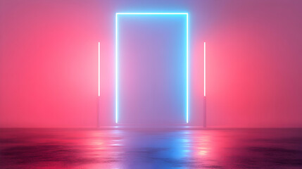 Poster - Glowing Neon Portal with Pink and Blue Lights
