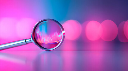 Poster - Magnifying Glass Focusing on a Pink and Purple Graph Under Neon Lights