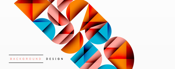 Aufkleber - Abstract geometric shapes, vibrant colors, modern design. Overlapping circles, triangles create dynamic composition. Minimalist style, bright palette.