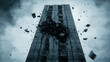 © Gun - Dramatic Destruction of Tall Building With Debris Flying in Chaotic Explosion Scene