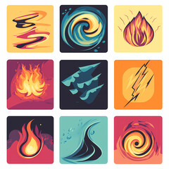 Aufkleber - Elemental Abstract Graphic Collection: A vibrant collection of abstract graphic elements, each representing a fundamental element, ideal for designs.