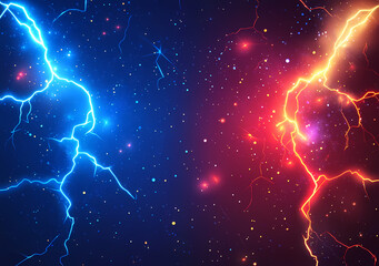Aufkleber - Celestial Conflict: An awe-inspiring cosmic battle unfolds with vibrant bolts of blue and red energy, symbolizing the raw power and dynamic forces of the universe.