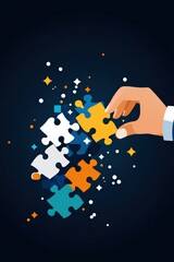 Poster - A professional using digital puzzle pieces to symbolize different aspects of business strategy