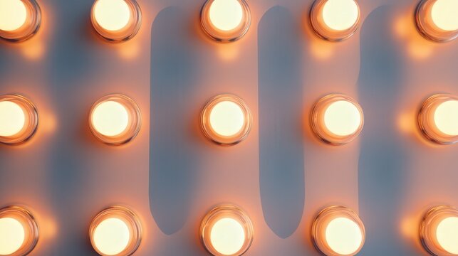 number illuminated by round light bulbs, with each bulb casting a soft, warm light against a white background.