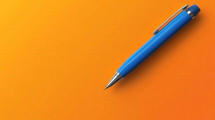 Fototapete - clean, minimal banner featuring a blue pen on an orange background with ample space for text.