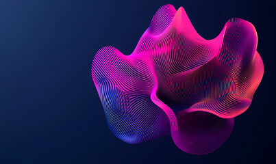 Aufkleber - Neon Bloom: Captivating 3D rendering of a vibrant, abstract shape flowing gracefully, showcasing a dynamic blend of pink, purple, and blue hues against a dark background.
