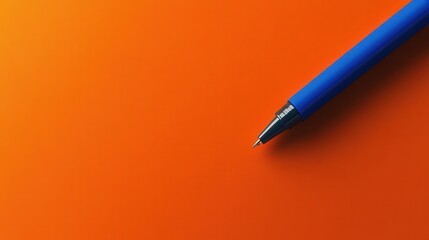 Poster - blue pen on an orange backdrop, with a large empty space for text.
