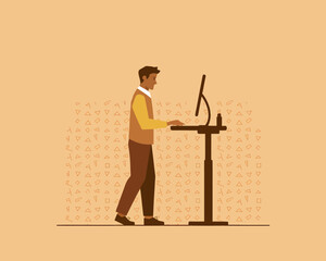 Poster - Man Working at Adjustable Standing Desk for Health and Productivity
