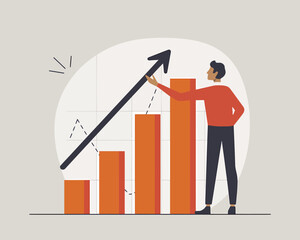 Poster - Business Growth Chart with Person Pushing Arrow Upward, Representing Success and Market Development