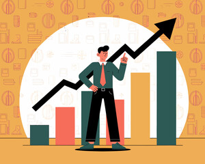 Poster - Successful Businessman Presenting Financial Growth Chart With Upward Trend Arrow