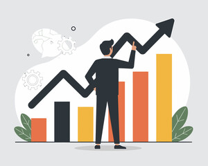 Poster - analyst charts growth with upward arrow: business strategy & financial growth concept