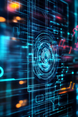Fototapete - Innovative digital technology display modern office space abstract visuals high-tech environment futuristic perspective