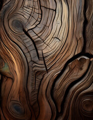 Poster - A close-up of intricately textured wood, showcasing natural patterns, knots, and swirls in rich brown tones