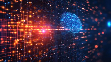 Poster - Digital brain interface illuminated circuit pathways artificial intelligence representation neural network connectivity deep learning futuristic concept