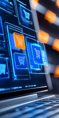 Poster - E-commerce action on digital checkout interface online shopping technology modern workspace close-up user experience