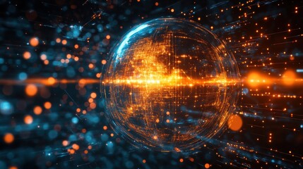 Poster - Futuristic digital earth with glowing network connections and scattered particles showcasing global connectivity and innovative technology