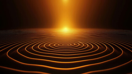 Poster - Golden Light Rays Create Rippling Circular Patterns on Water Surface in Abstract Design