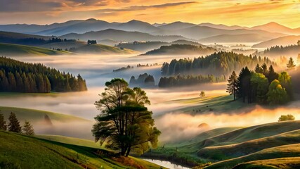 Poster - Sunrise Valley Vista A Breathtaking Aerial View of Nature's Majesty