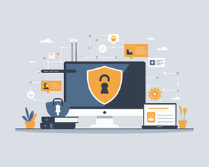 Poster - Digital Security Illustration: Computer with Shield, Data Protection Concept
