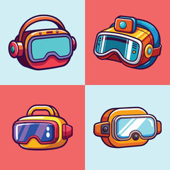 Poster - Collection of four colorful cartoon virtual reality headsets and goggles