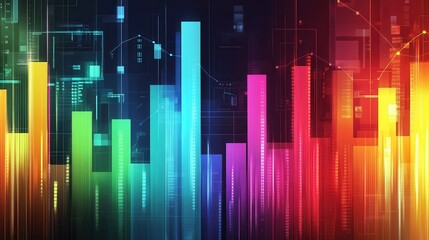 Poster - Futuristic bar graphs in vibrant colors illustration