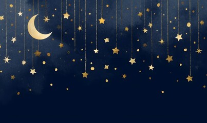Wall Mural - moon, stars in a gold and midnight blue colour theme, generative ai