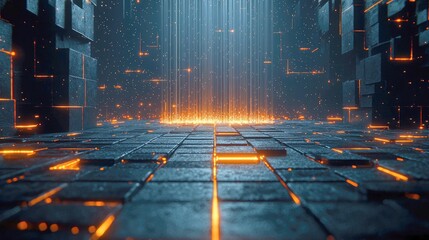 Poster - Cyberpunk Cityscape: Neon Lights and Glowing Lines in a Futuristic Digital World