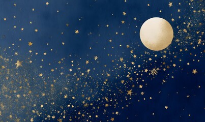 Wall Mural - moon, stars in a gold and midnight blue colour theme, generative ai