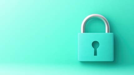 Poster - A simple turquoise padlock against a smooth mint green background, symbolizing security and protection.