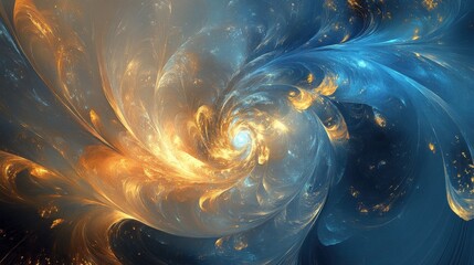 Poster - Swirling blue and gold abstract expressionism illustration