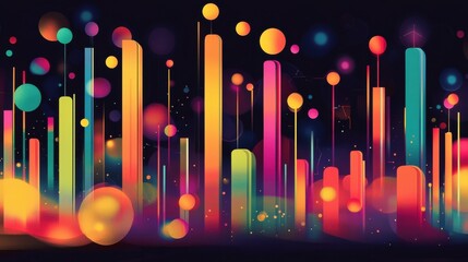 Poster - Futuristic bar graphs in vibrant colors illustration