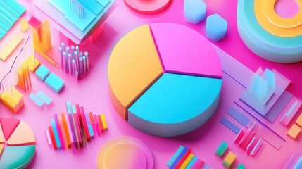 Poster - Colorful 3D pie charts showcasing diverse data representation in a modern design. illustration