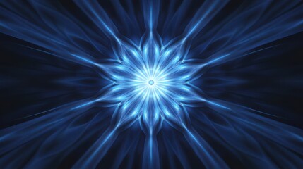 Poster - Symmetrical blue radial lighting effect on grid perspective background illustration