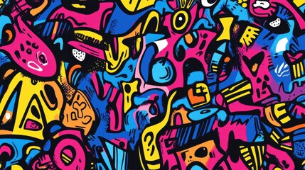Poster - A colorful abstract background with a lot of different shapes and colors. Risograph effect, trendy riso style bottom layer illustration