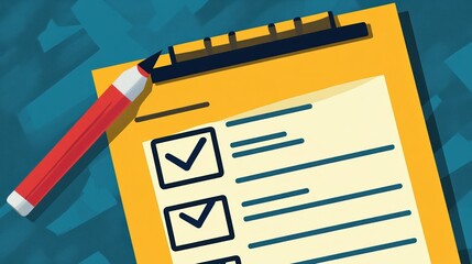 Poster - Checklist forms documents business planning strategy paperwork management task goal flat style review illustration
