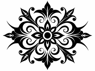 a symmetrical ornamental floral pattern in black