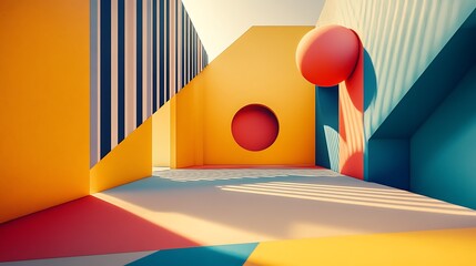 Aufkleber - Abstract Geometric Colorful Room with Sphere for illustration creative artistic design artwork modern concept.