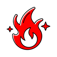 Poster - Red Fire Illustration On Black Background With Sparks For Graphic Design