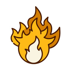 Poster - Cartoon Fire Flame Icon Isolated On Black Background Hot Bright Energy Illustration
