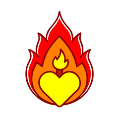 Poster - Burning Heart Vector Illustration Red Orange Flames Symbol Of Passion Love