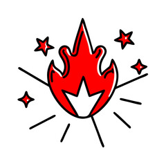 Poster - Red Fire Flames And Stars Illustration On Black Background Vector Graphics