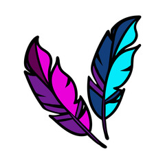 Poster - Two Stylized Feathers With Modern Color Palettes On A Black Background