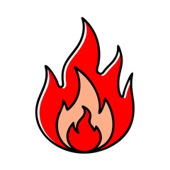 Poster - Cartoon Fire Illustration With Red Flame Isolated On Black Background Vector Graphic