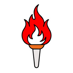 Poster - Stylized Vector Torch With Bright Red Flames On A Black Background Illustration