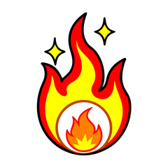 Poster - Stylized Flames With Sparks Icon On Black Background Graphic Illustration